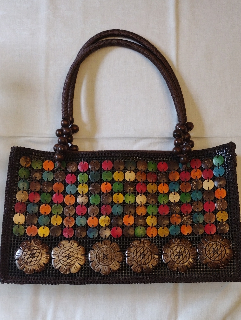 Handcrafted Multicolor Coconut Shell Woven Tote Bag